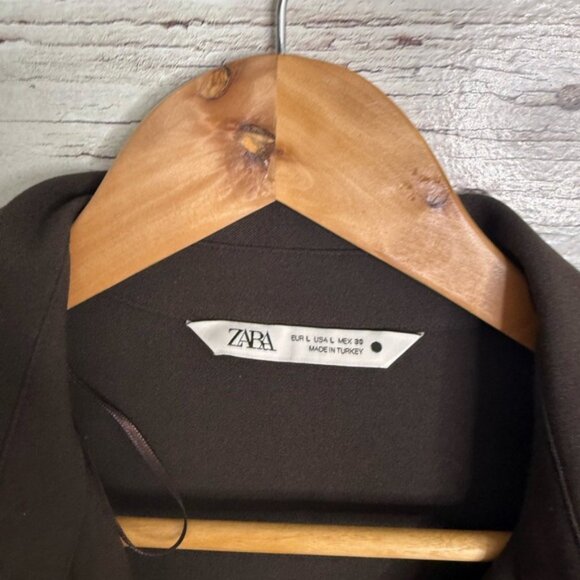 Zara Brown Cuffed Sleeve Dress collar long sleeve mini size large - Picture 4 of 7